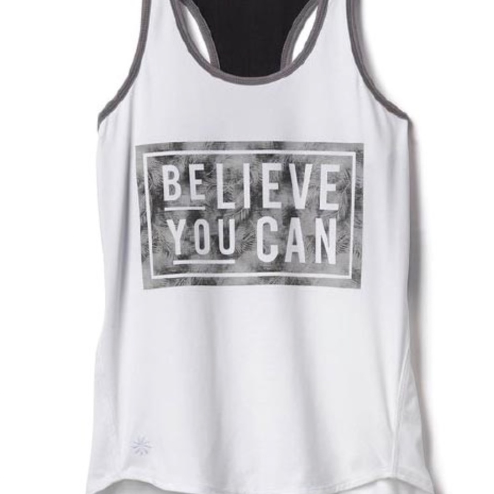 Athleta Girl's Black & White 'Believe You Can" Tank Top L (12)